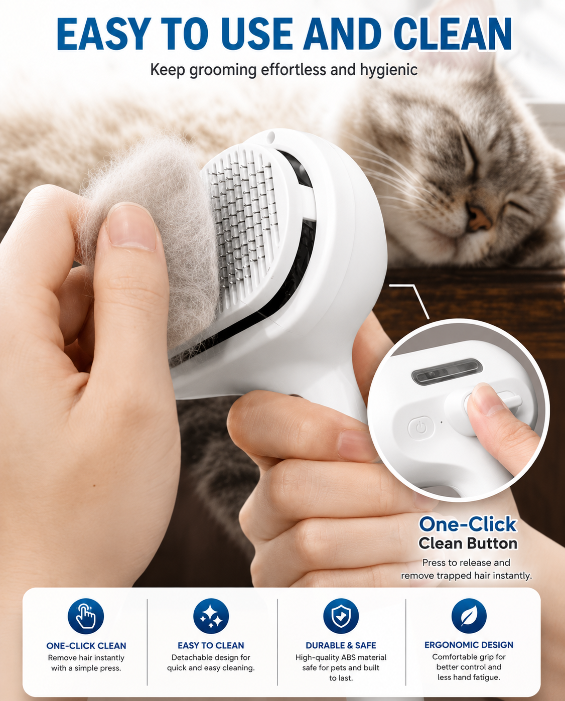 3-in-1 Self-Cleaning Steam Pet Hair Removal Brush