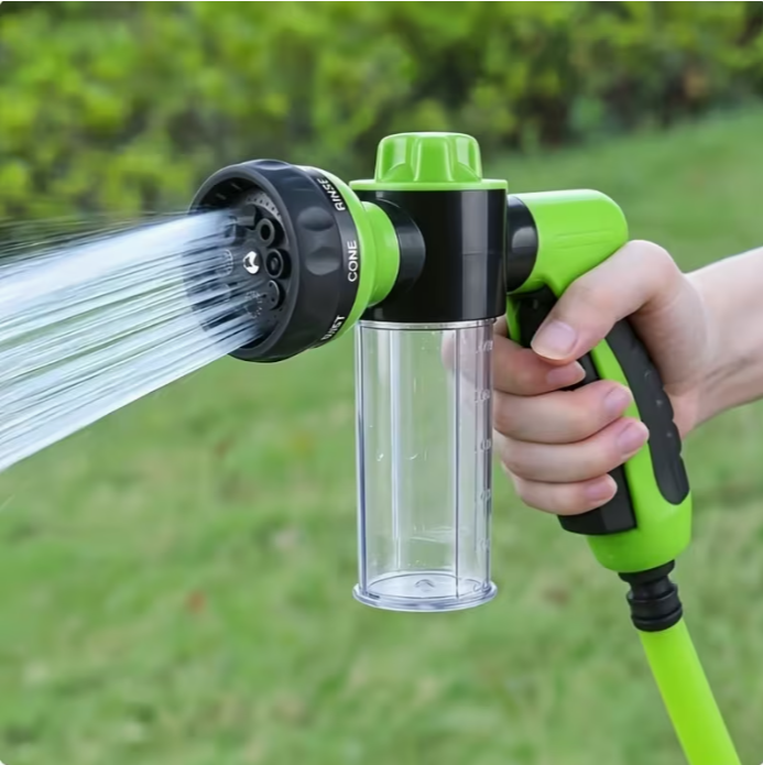 1pc Heavy-Duty 8-In-1 Garden Hose Nozzle with Soap Dispenser